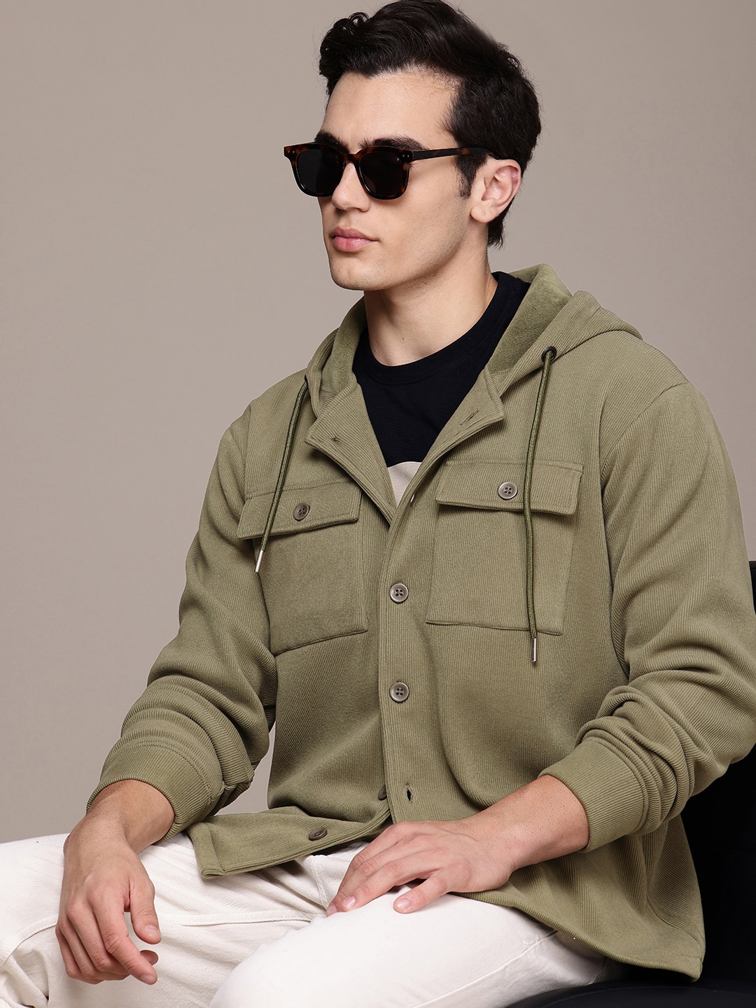 

French Connection Outdoor Open Front Hooded Jacket, Olive