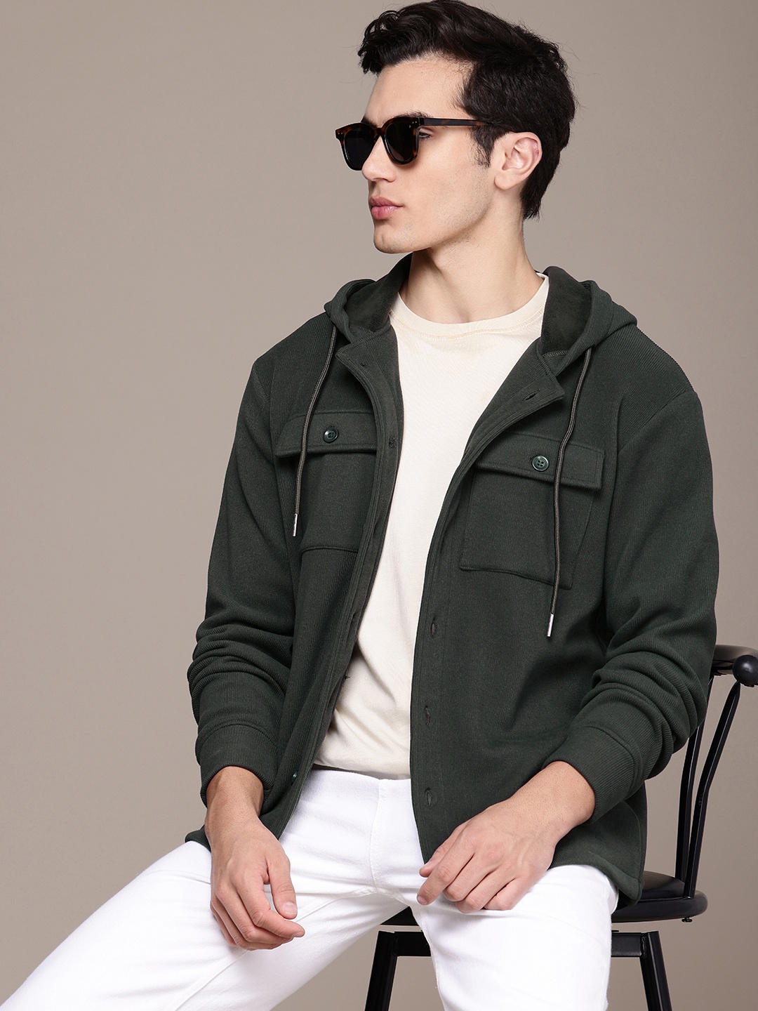 

French Connection Outdoor Open Front Hooded Jacket, Green