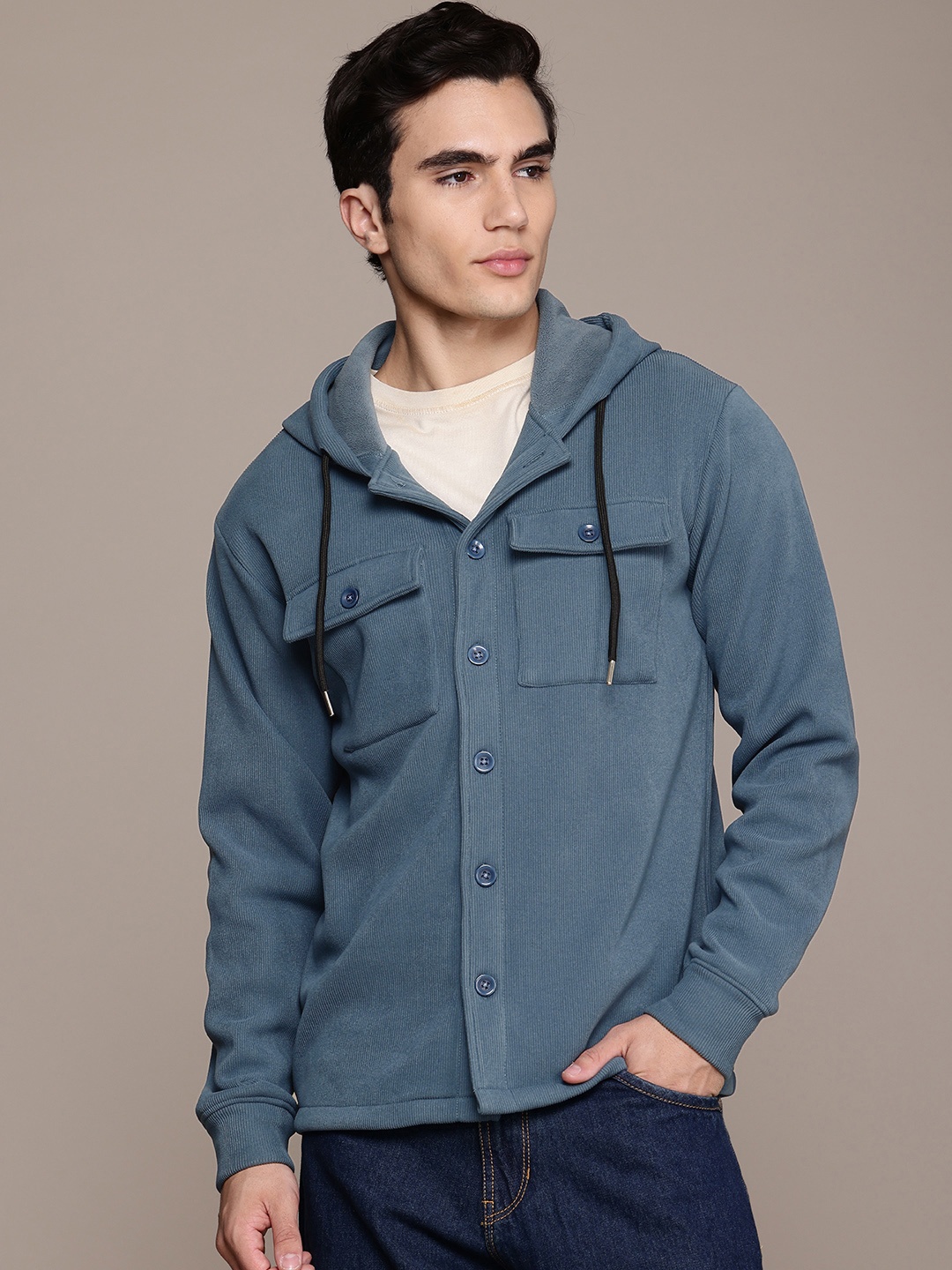 

French Connection Outdoor Open Front Hooded Jacket, Blue