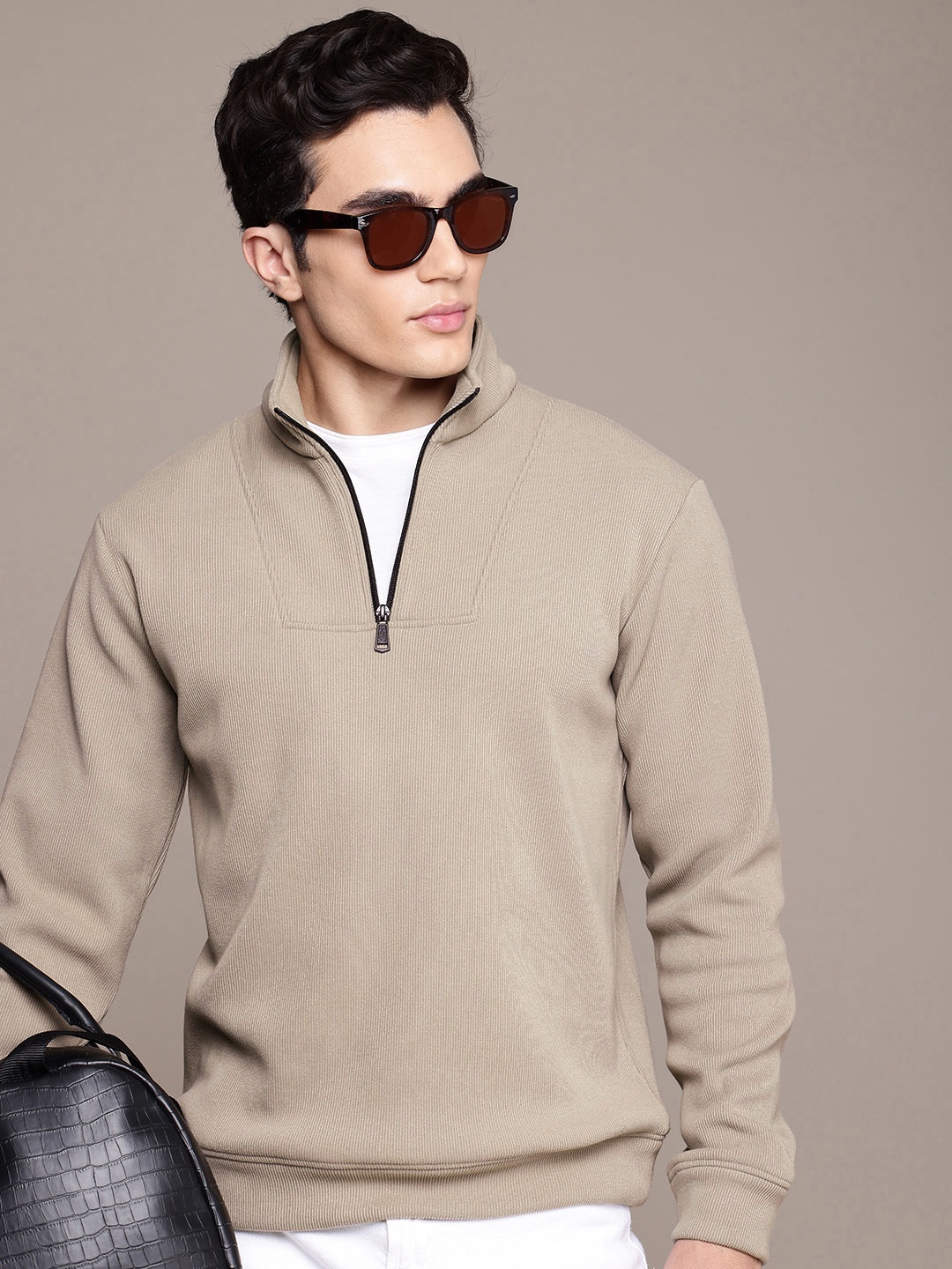 

French Connection Half Zip Sweatshirt, Camel brown
