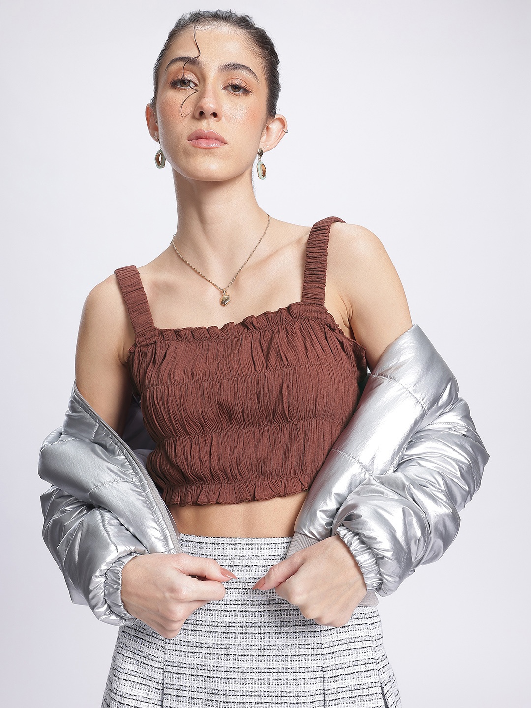 

DressBerry Desert Dunes Smocked Crop Top, Brown