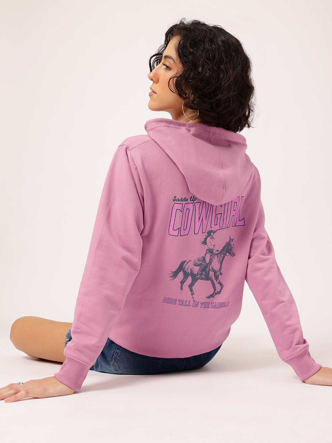 

DressBerry Rodeo Days Printed Drop-Shoulder Hooded Sweatshirt, Pink