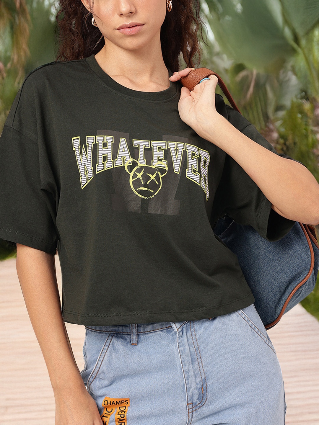 

DressBerry Typo Treat Drop-Shoulder Boxy T-shirt, Green