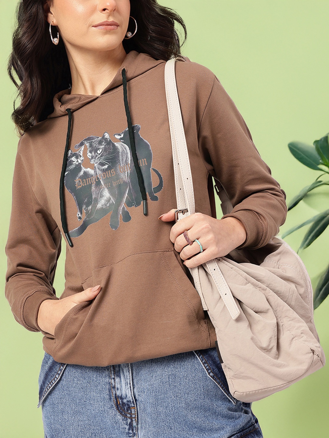 

DressBerry Kitty Core Printed Hooded Sweatshirt, Brown