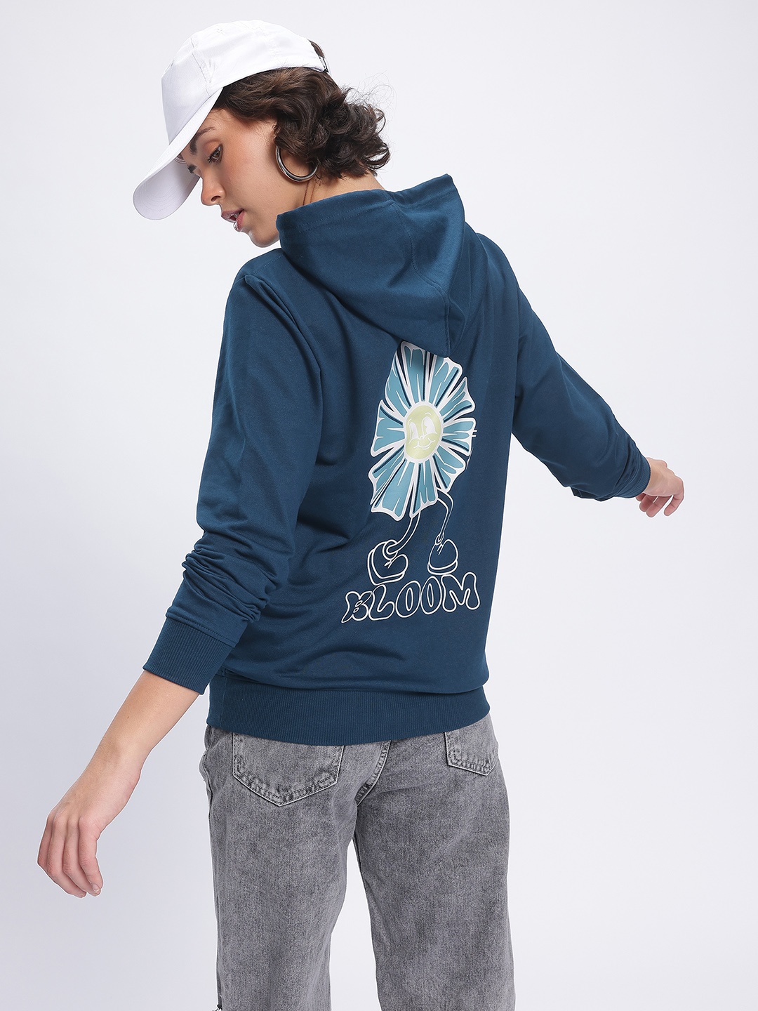 

DressBerry Retro Blooms Printed Hooded Sweatshirt, Navy blue