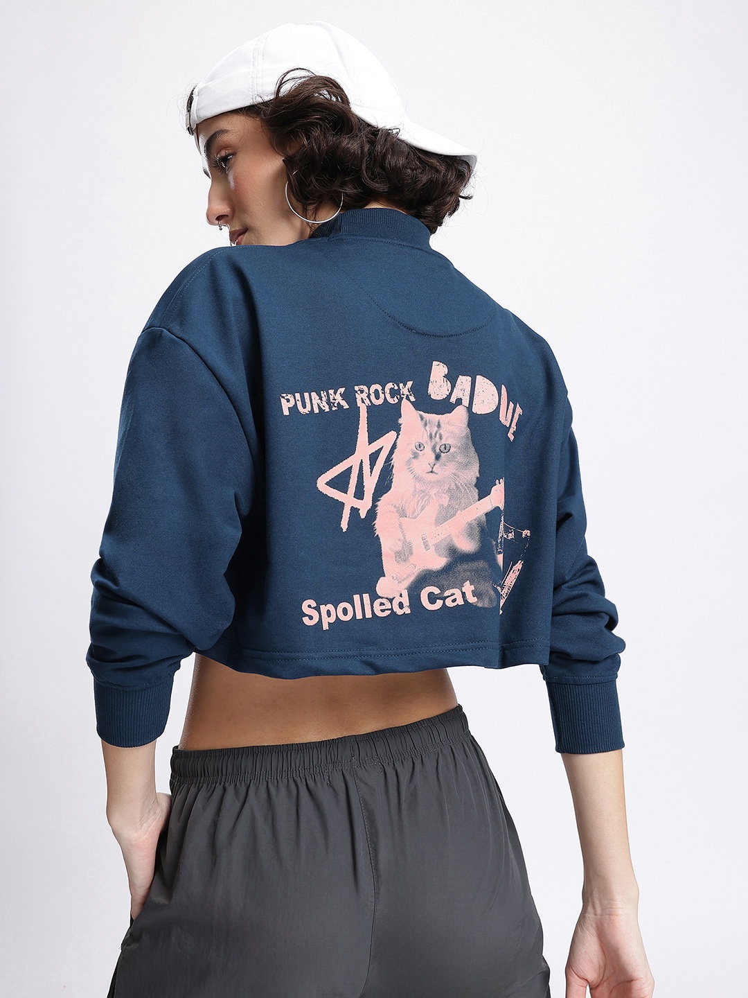 

DressBerry Purrfectly Cropped Printed Sweatshirt, Navy blue