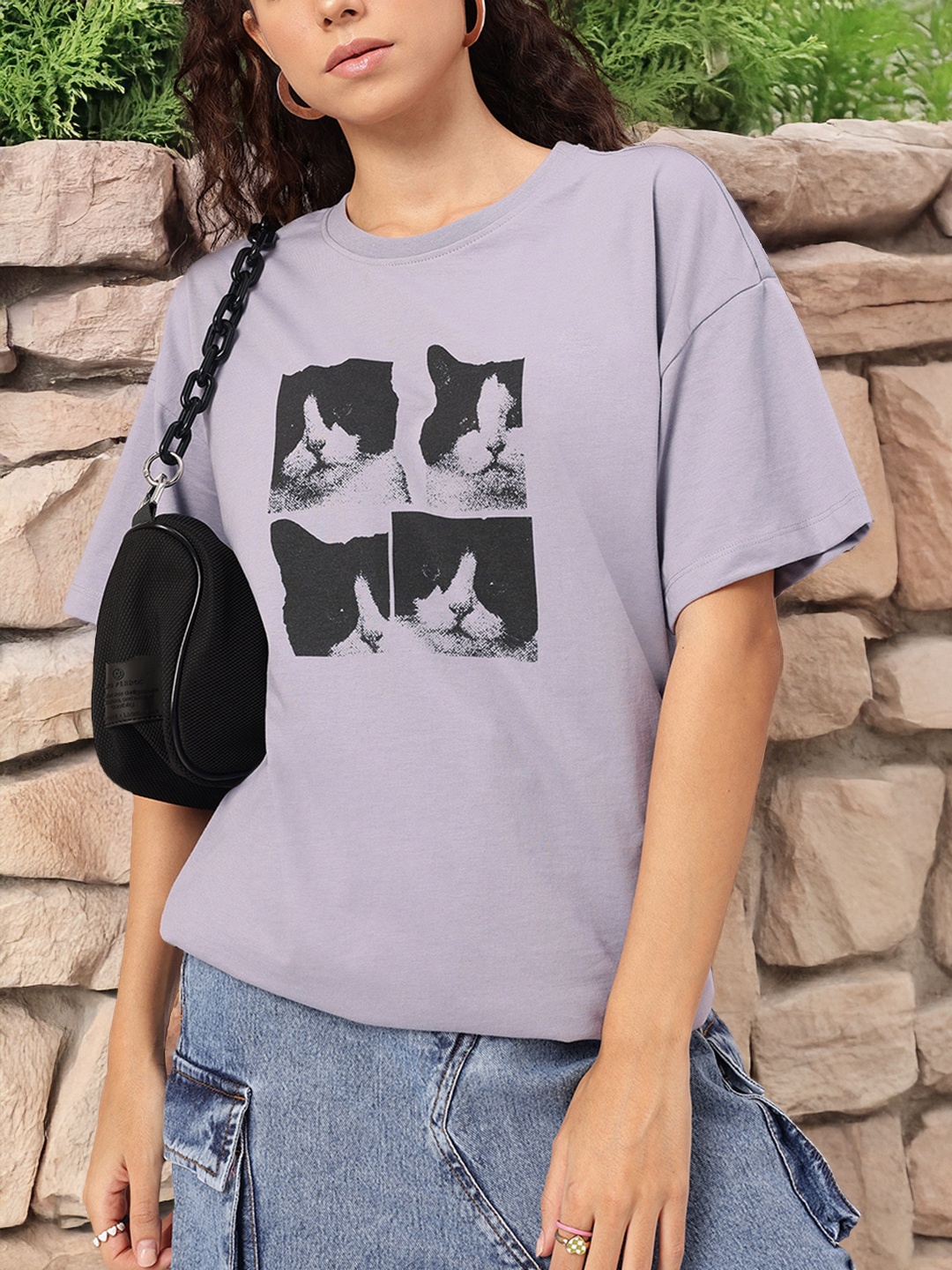 

DressBerry Caturday Vibes Breezy Drop-Shoulder Tee, Lavender