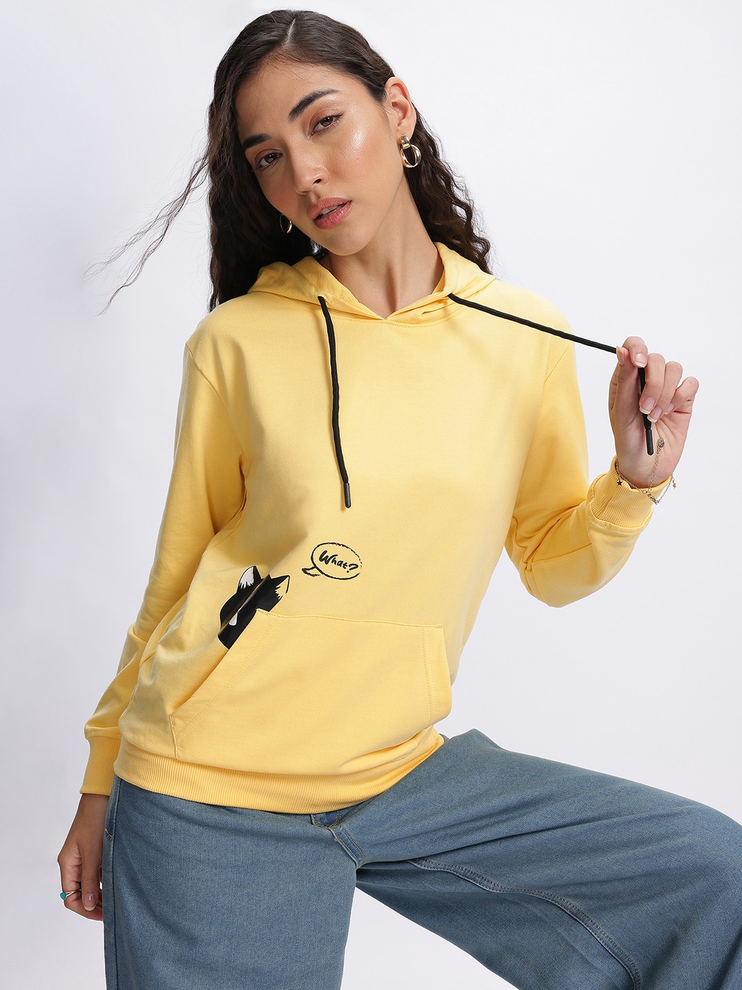 

DressBerry Purr-fectly Cozy Graphic Hooded Sweatshirt, Yellow