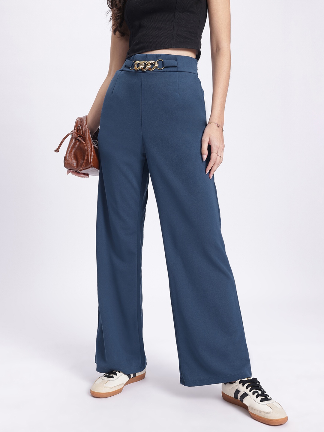 

DressBerry Women Urban Sophistication Buckled Trousers, Navy blue