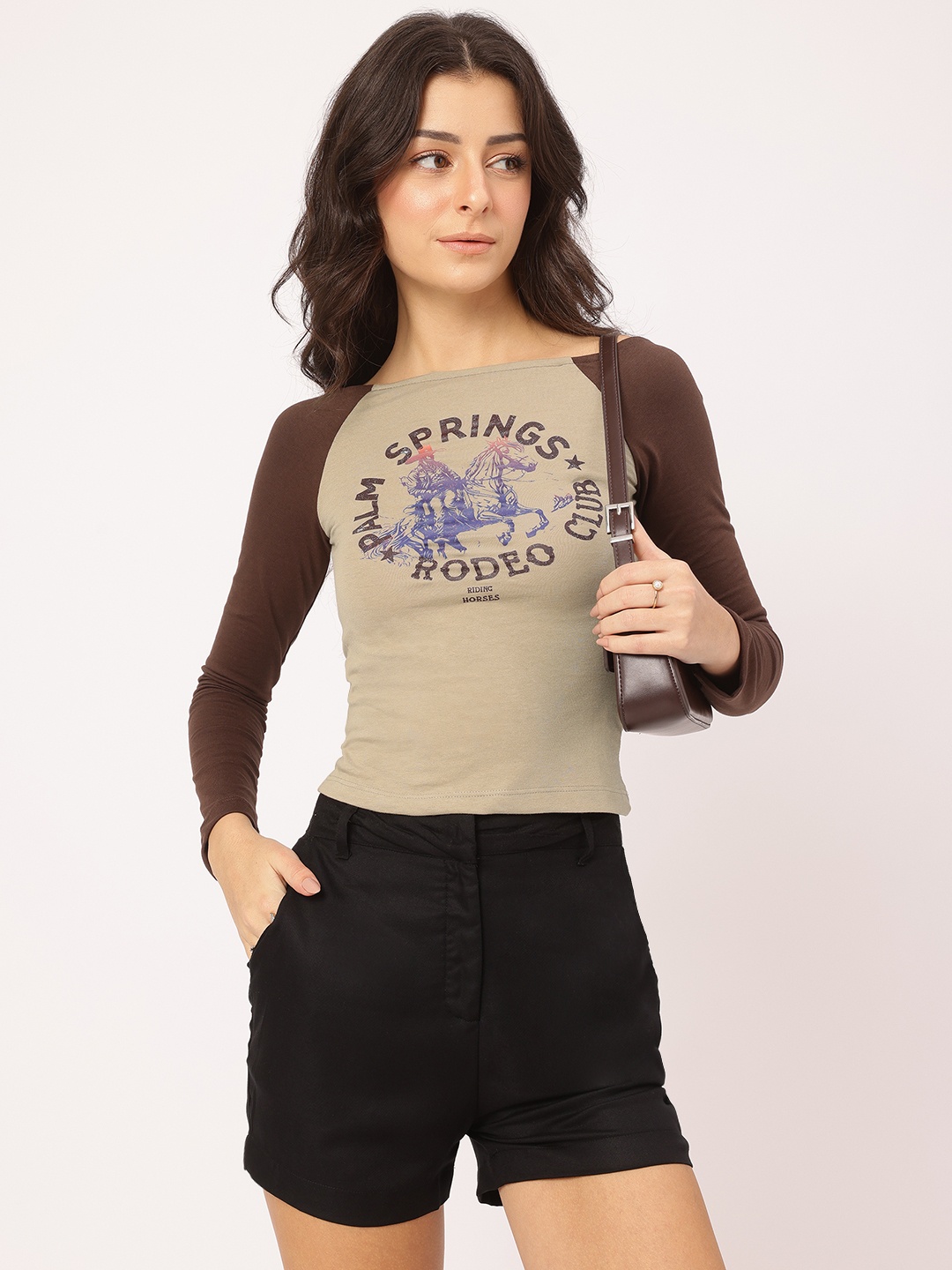 

DressBerry Desert Drift Printed Styled Back Top, Beige