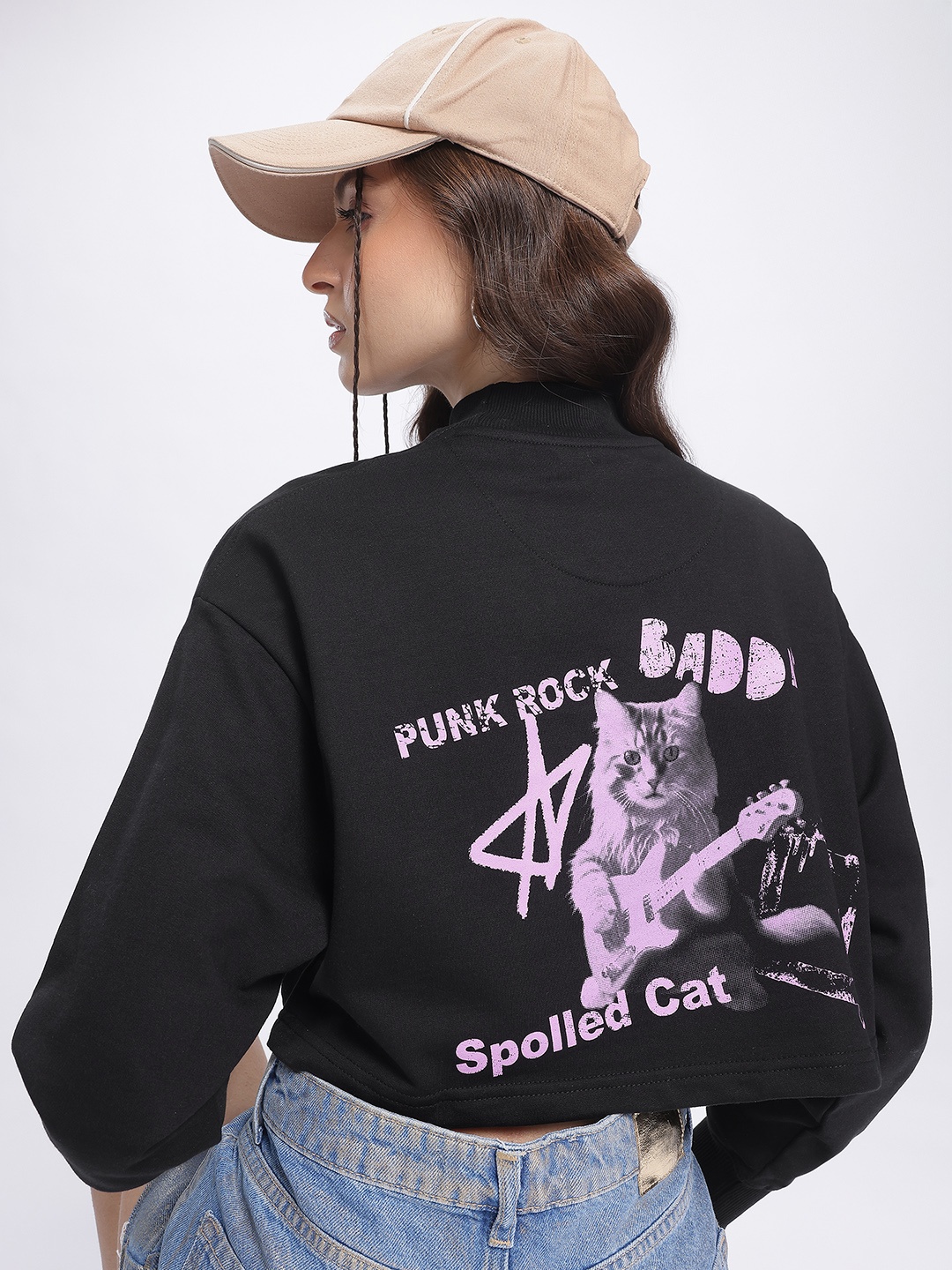 

DressBerry Quirk & Chuckle Printed Crop Sweatshirt, Black
