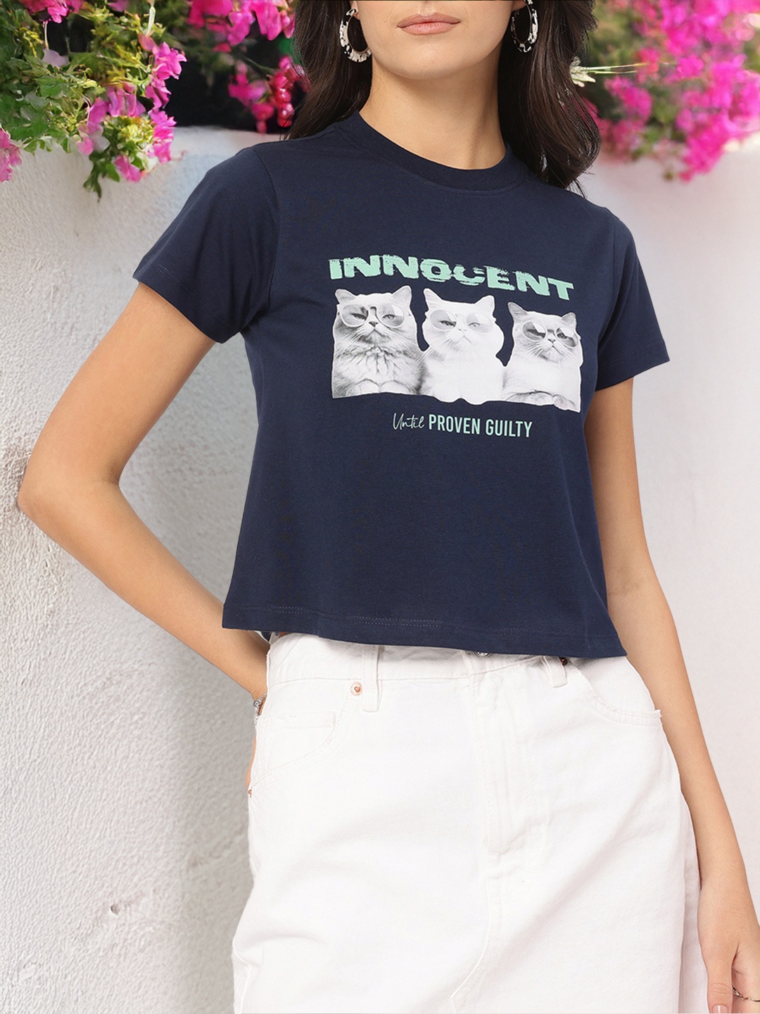 

DressBerry Innocent Vibes Graphic Print T-shirt, Navy blue