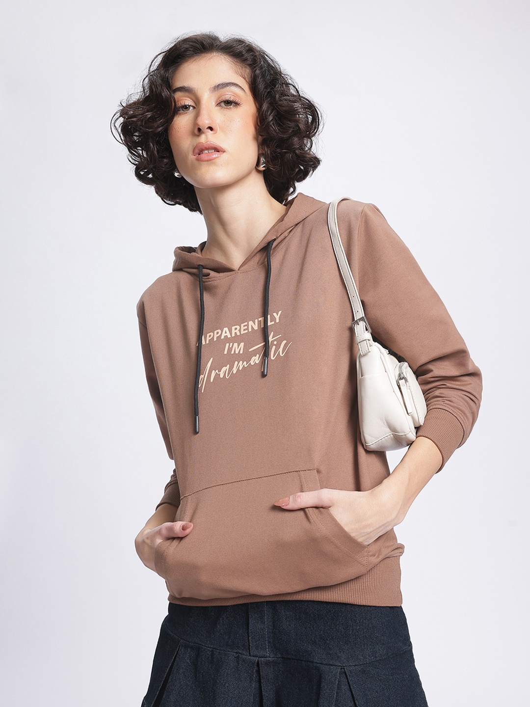 

DressBerry Textual Revolution Printed Hooded Sweatshirt, Brown