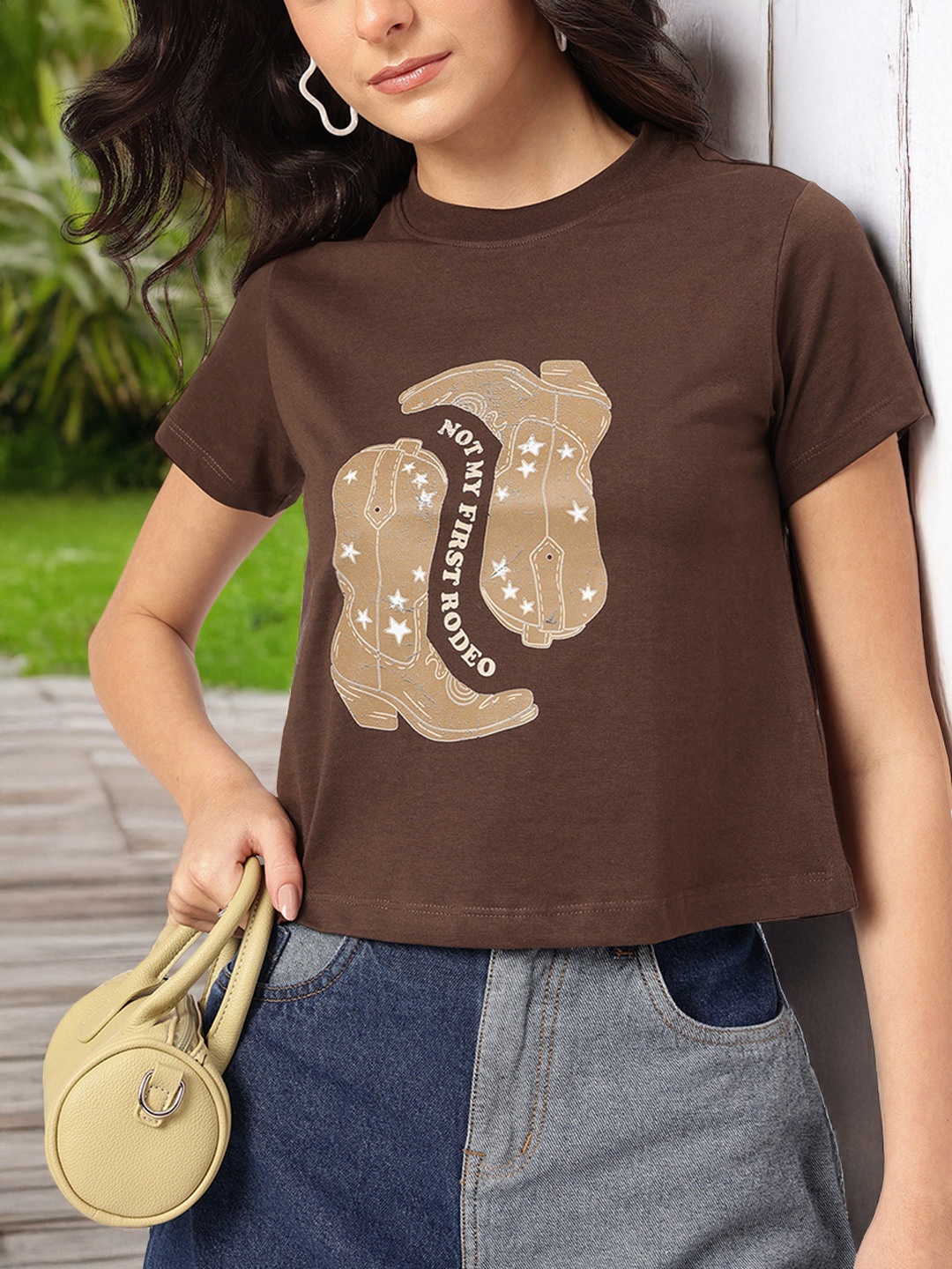 

DressBerry Cowboy Dreams Printed Tee, Brown