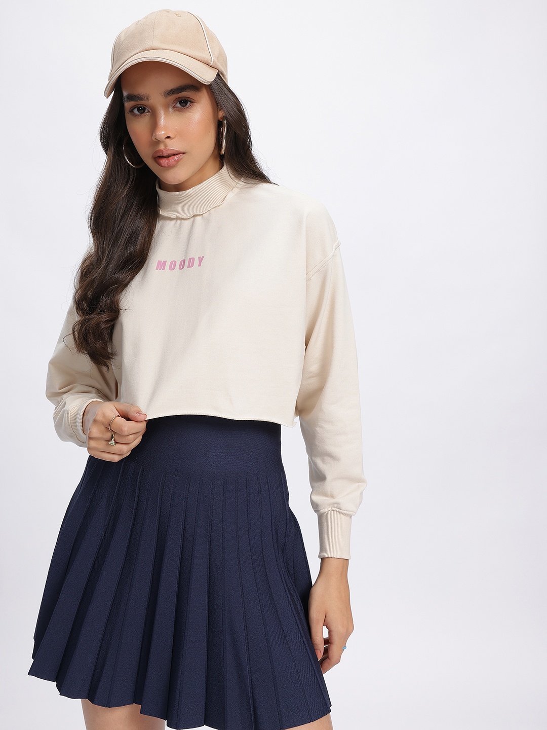 

DressBerry Moody Hues Turtle Neck Drop-Shoulder Crop Sweatshirt, White