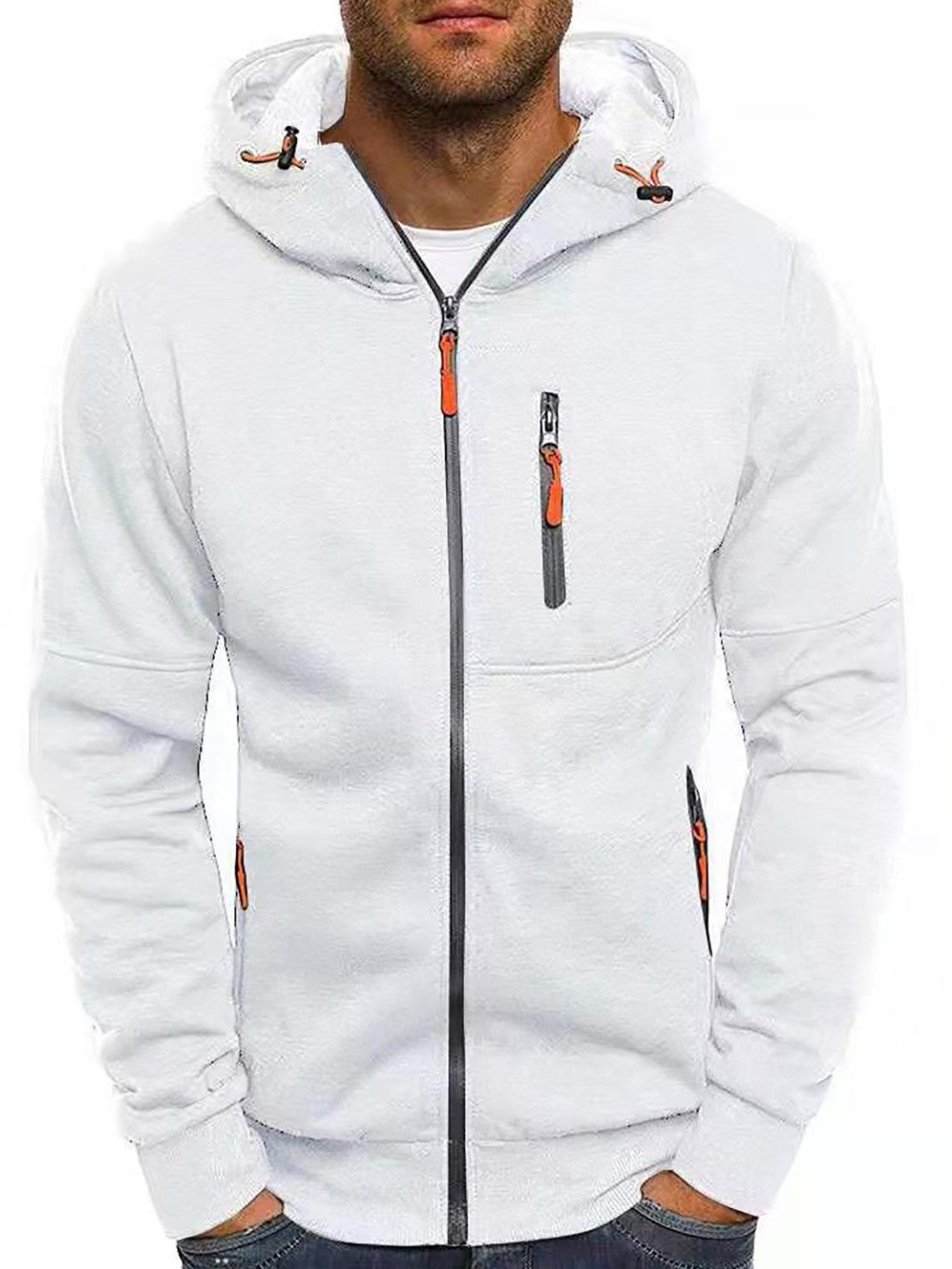 

StyleCast x Revolte Men Solid Hood Front-Open Sweatshirt, White