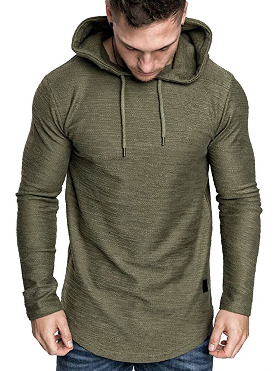 

StyleCast x Revolte Men Solid Hood Pullover Sweatshirt, Green