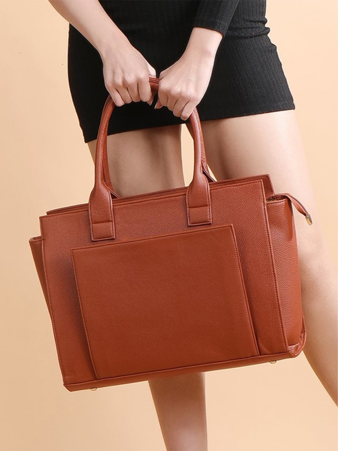 

ALL ABOUT HER Women Textured Swagger Handheld Bag, Tan