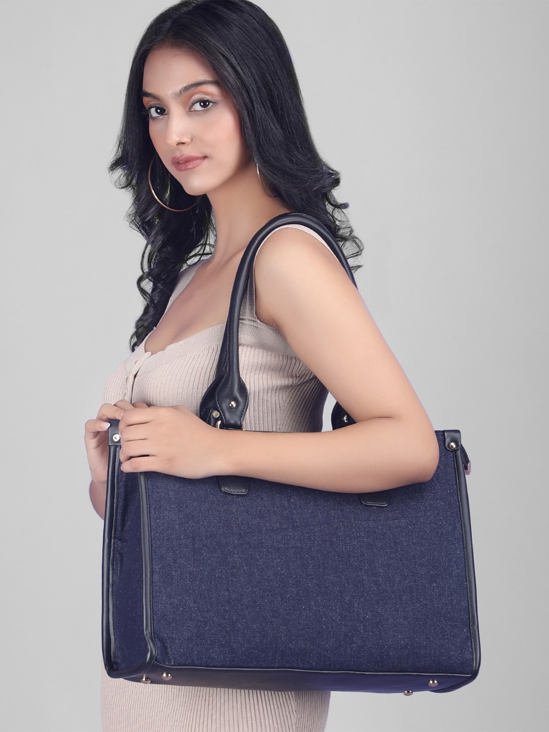

ALL ABOUT HER Women Colourblocked Structured Tote Bag, Black