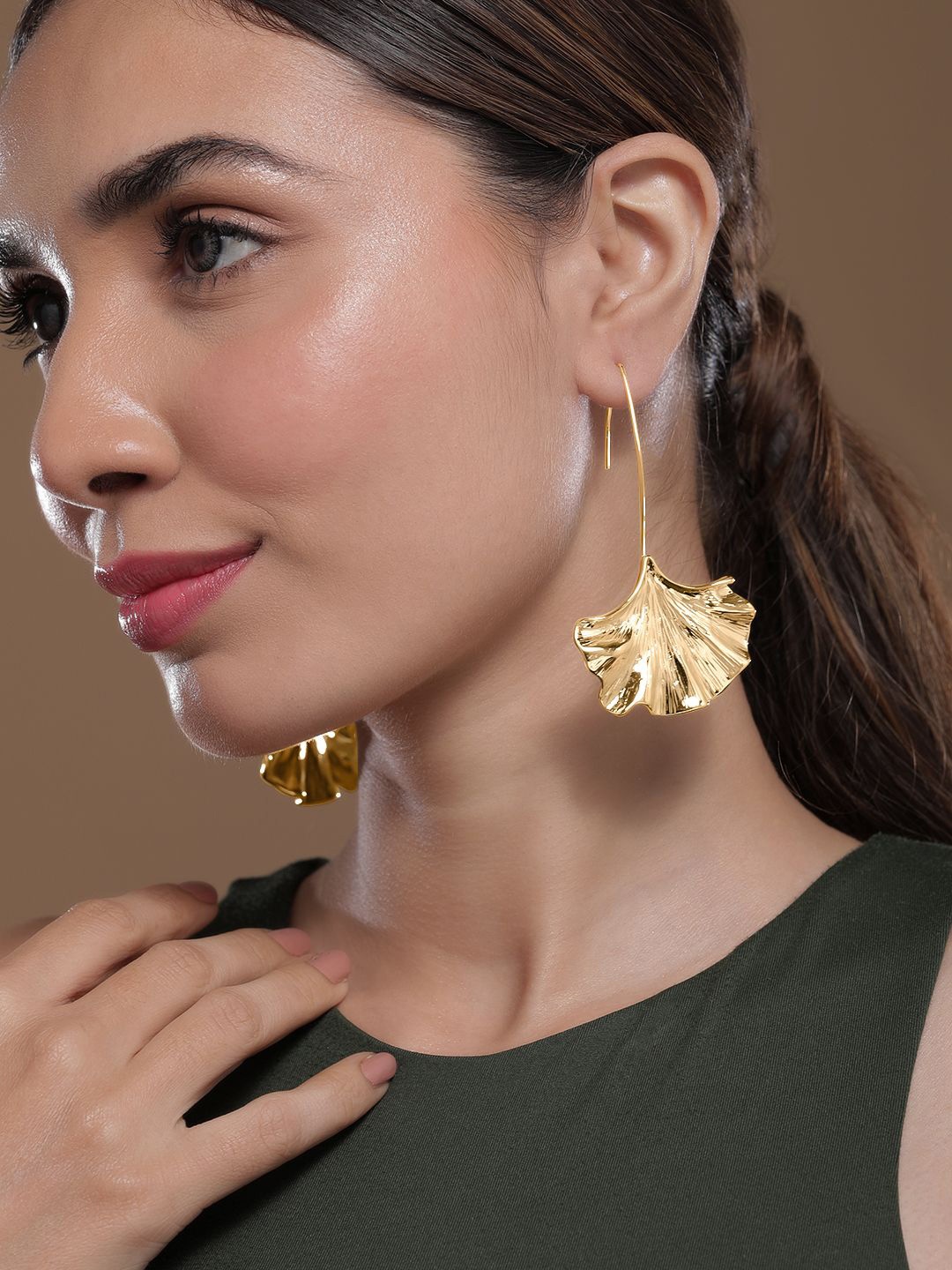 

Rubans 18KT Gold-Plated Statement Leaf Design Drop Earrings