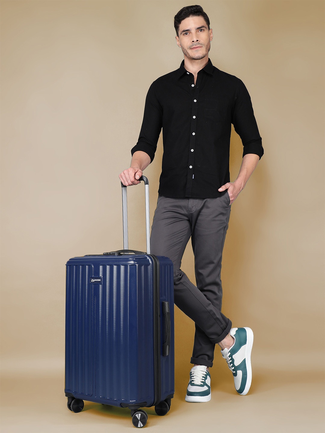 

MOVE-MEANT Roamify Polycarbonate 8 wheel Hard Small Cabin Trolley Suitcase, Navy blue