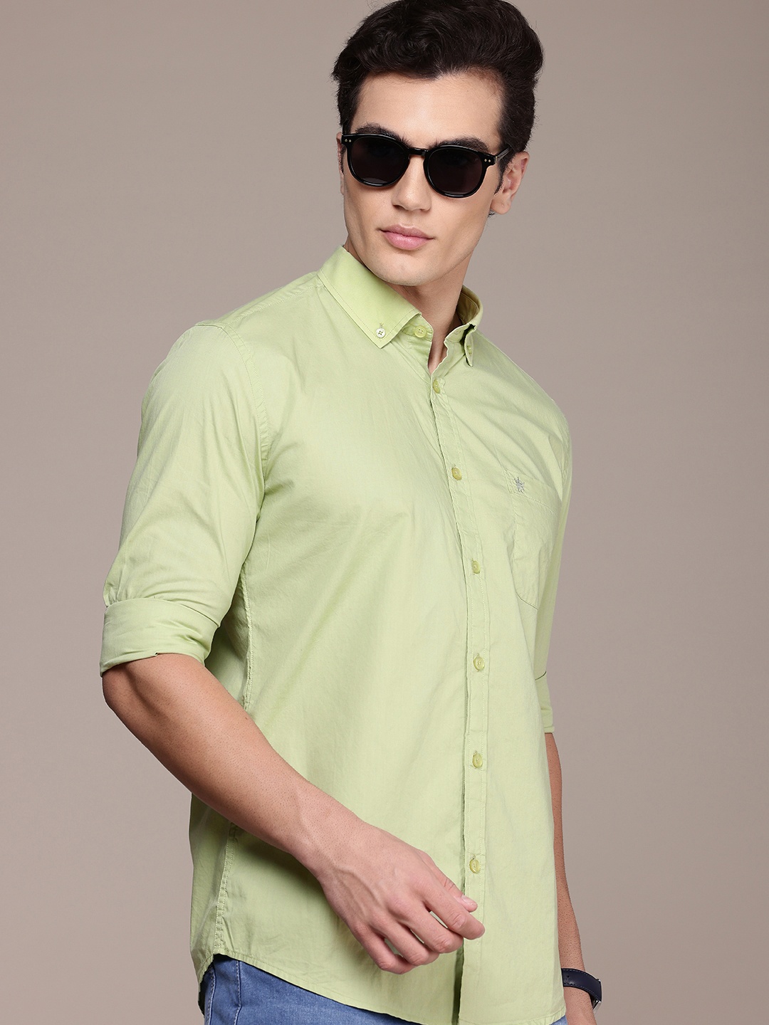 

French Connection Men Smart Slim Fit Pure Cotton Casual Shirt, Sea green
