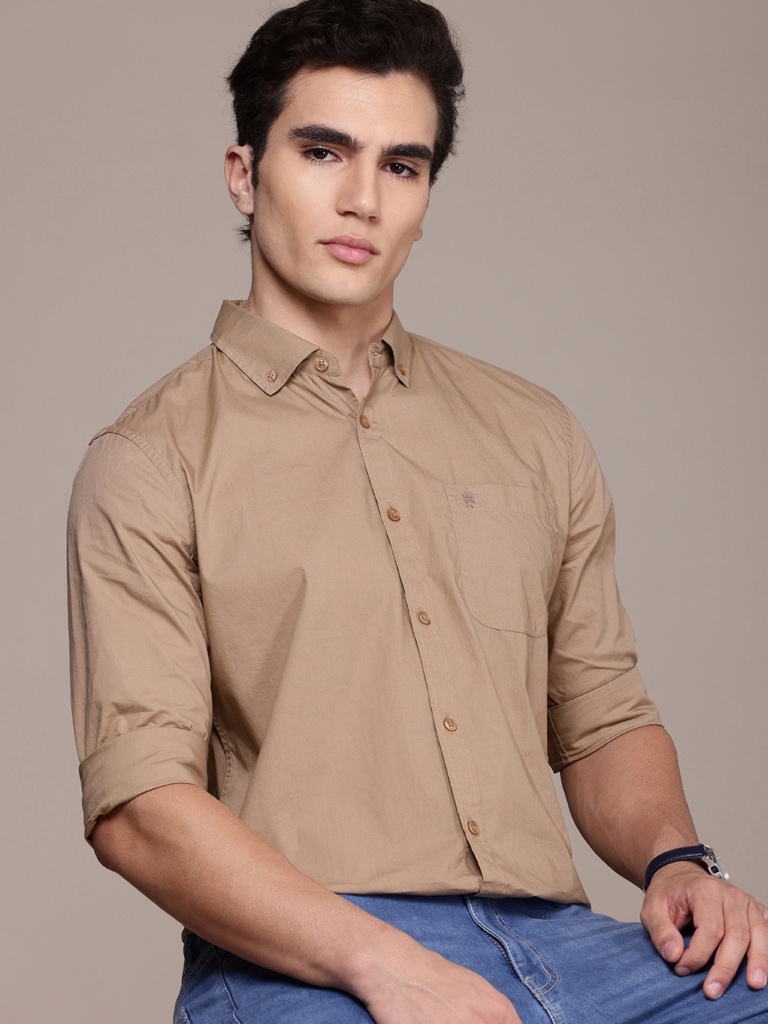 

French Connection Men Smart Slim Fit Pure Cotton Casual Shirt, Brown