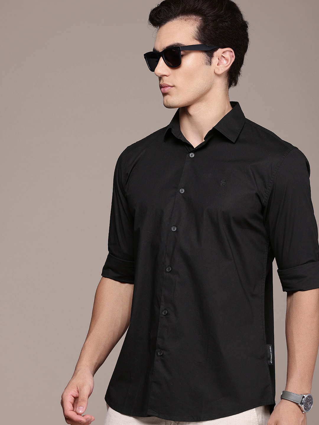 

French Connection Men Smart Slim Fit Casual Shirt, Black