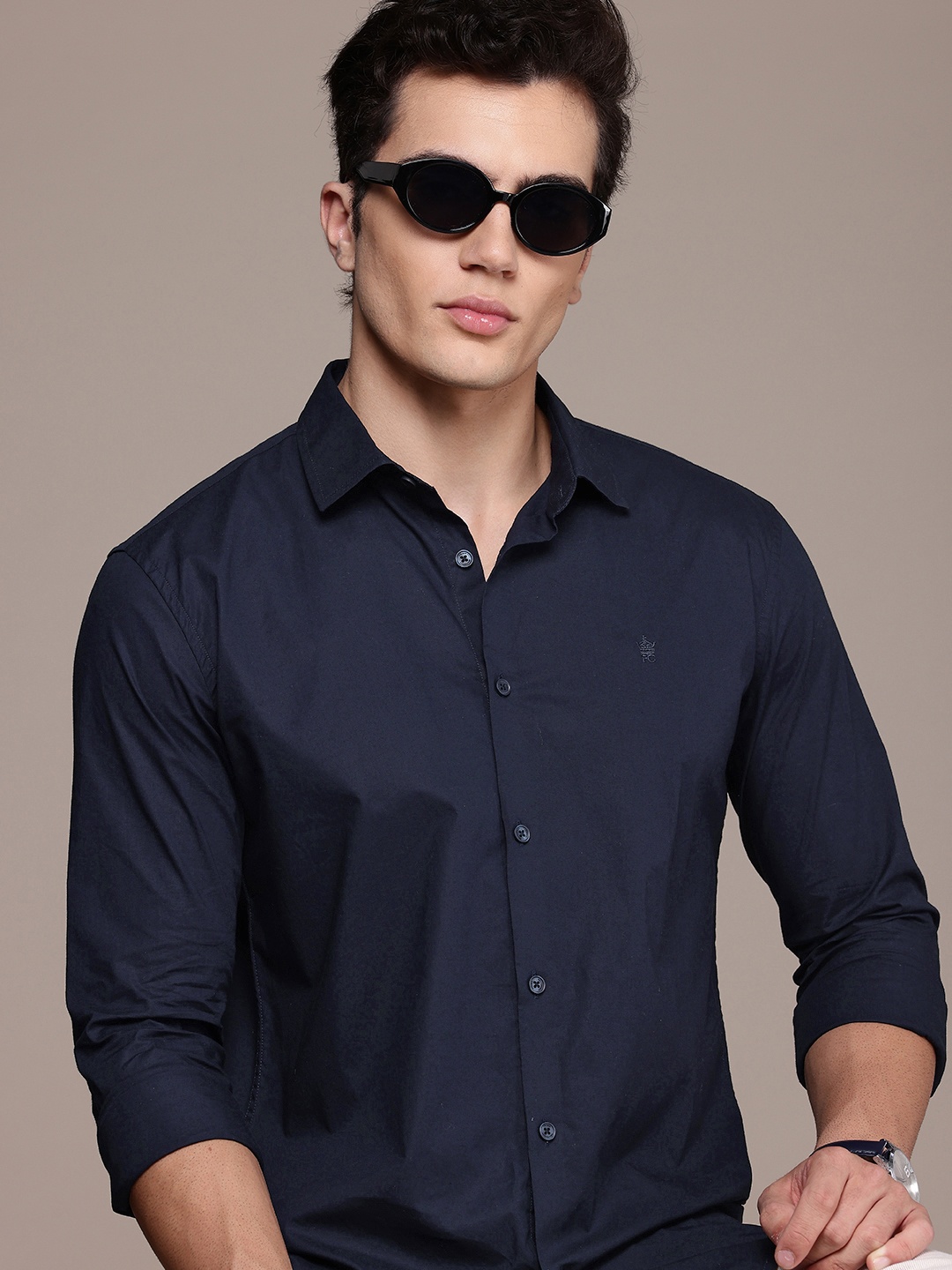 

French Connection Men Smart Slim Fit Casual Shirt, Navy blue