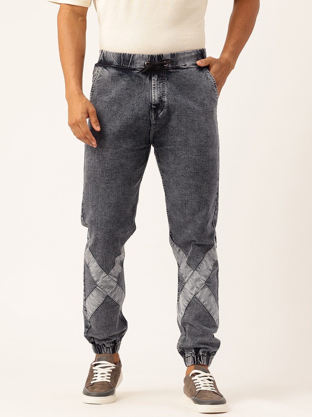 

PARIS HAMILTON Men Jogger Heavy Fade Acid Wash Stretchable Jeans, Charcoal