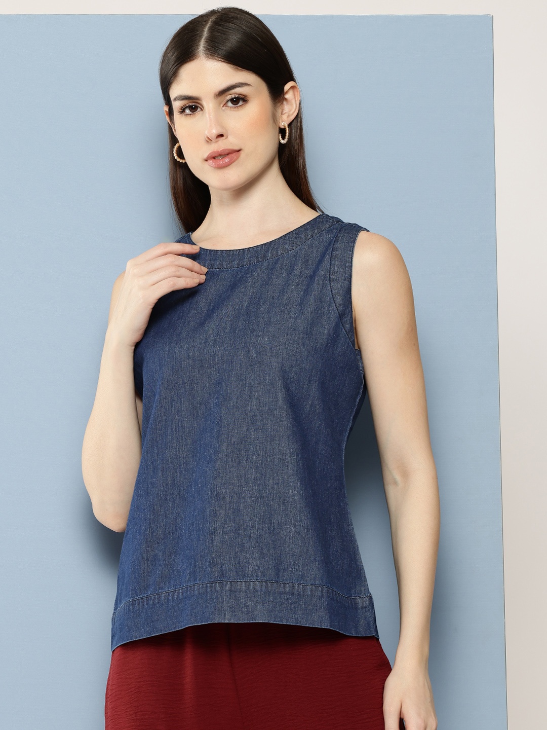 

Chemistry Indigo Cotton Denim Top, Blue