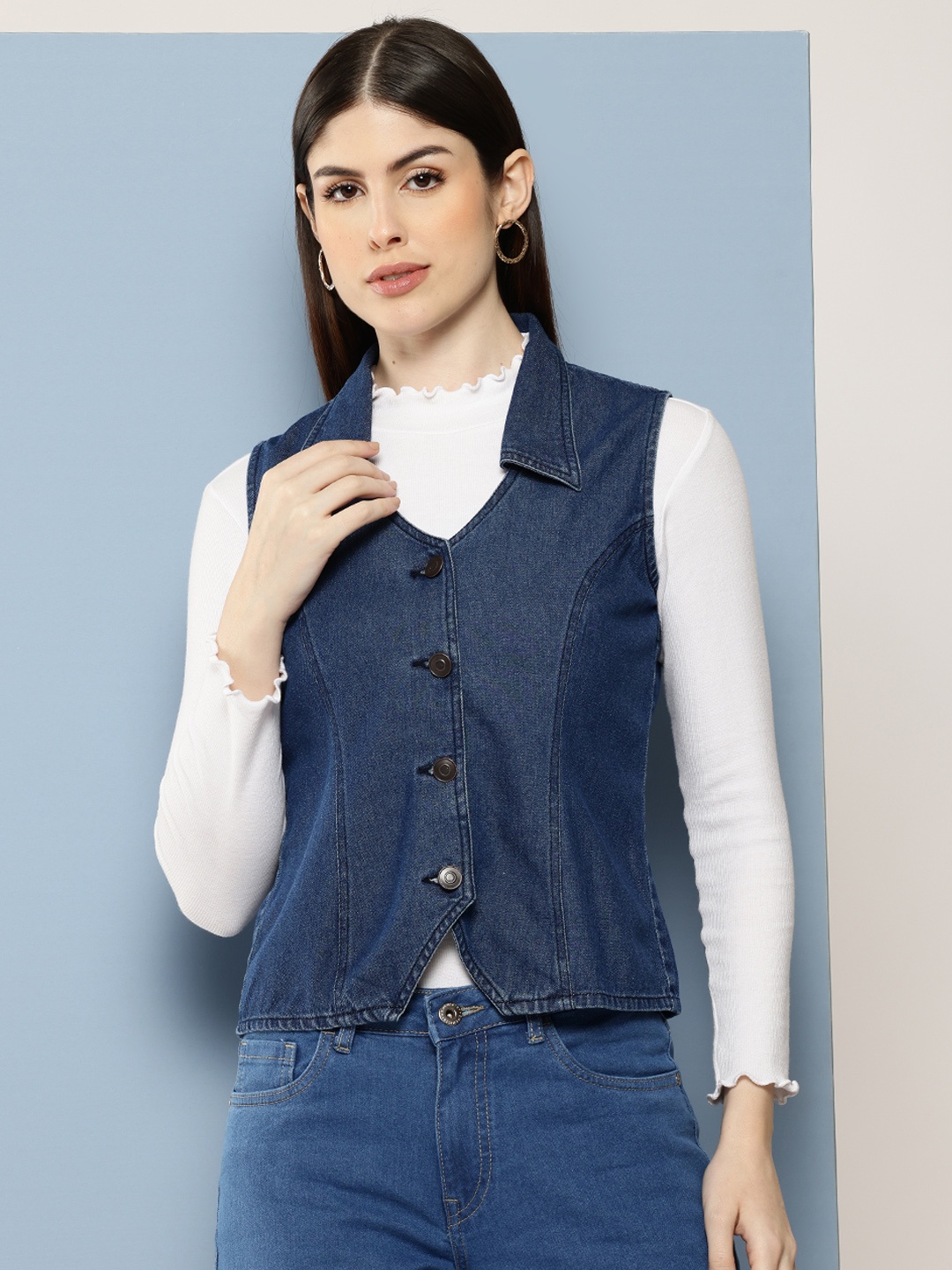 

Chemistry Pure Cotton Denim Waistcoat, Navy blue