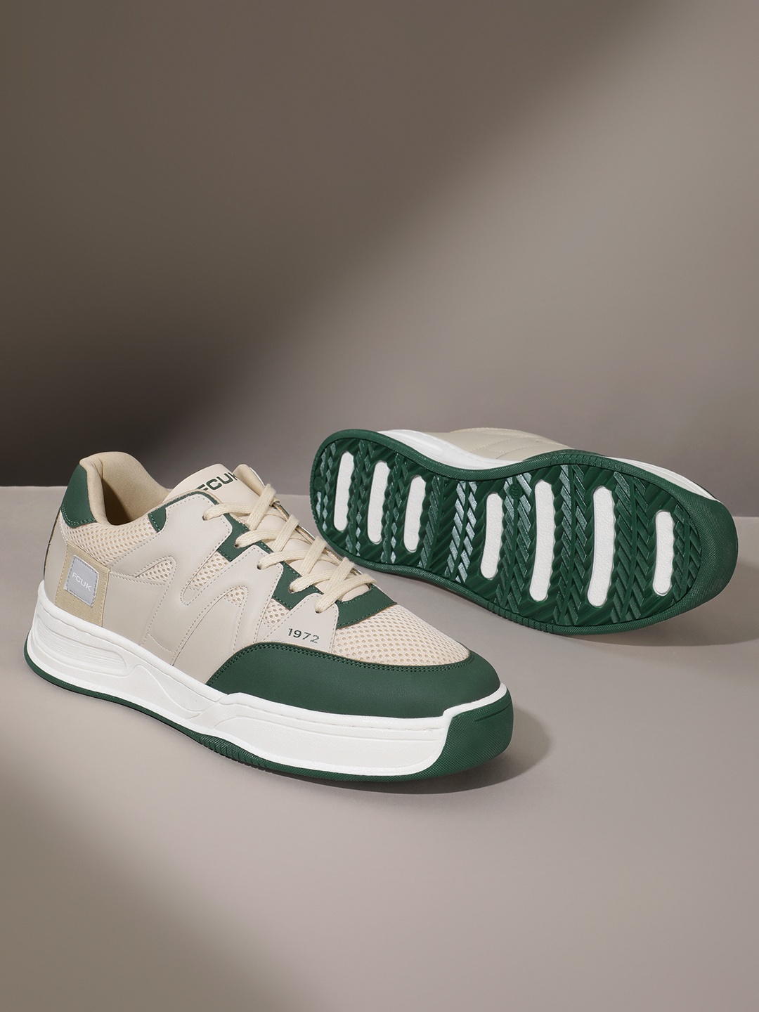 

FCUK Men Woven Design & Colourblocked Round-Toe Everyday Sneakers, Beige