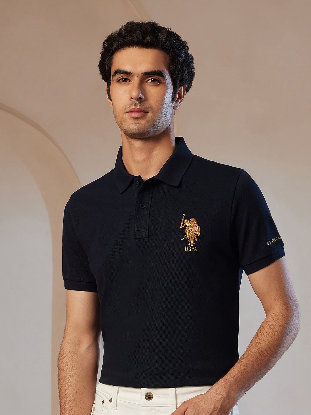 

U.S. Polo Assn. Men Solid Polo Collar Cotton Slim Fit T-shirt, Blue