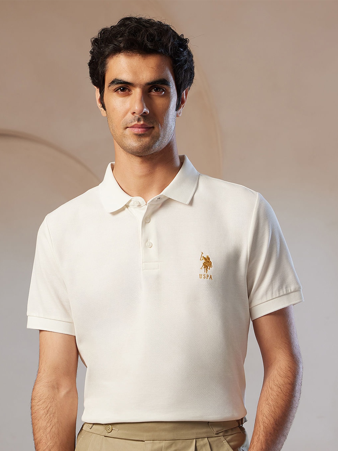 

U.S. Polo Assn. Men Solid Polo Collar Cotton Slim Fit T-shirt, White