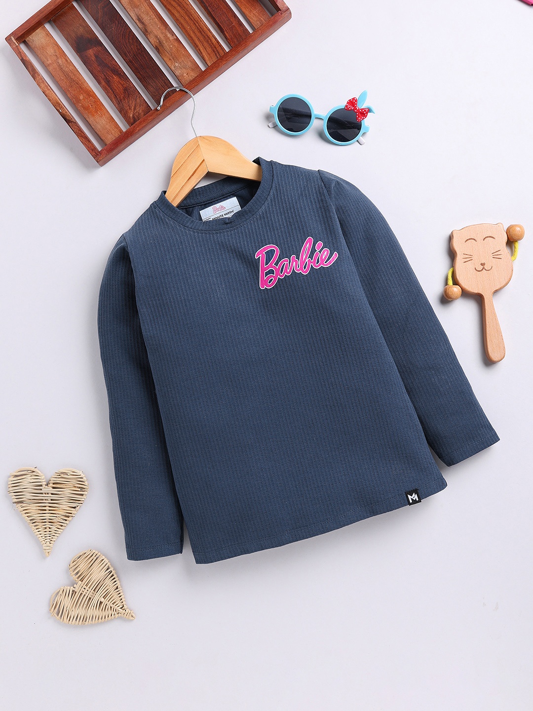 

YK X Minute Mirth Girls Cotton Barbie Printed T-shirt, Navy blue