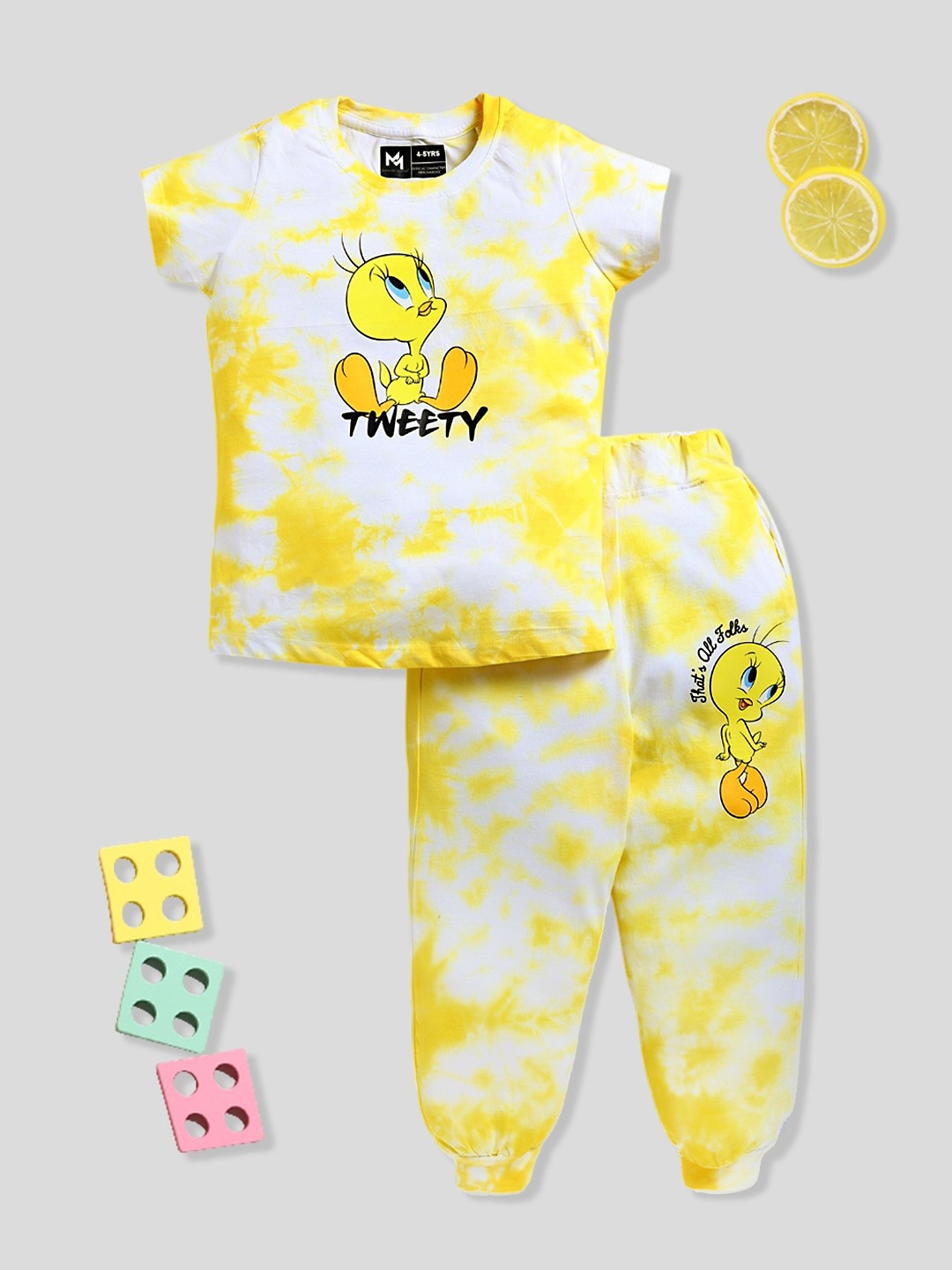 

YK X Minute Mirth Girls Tie-Dyed T-shirt and Joggers, Yellow