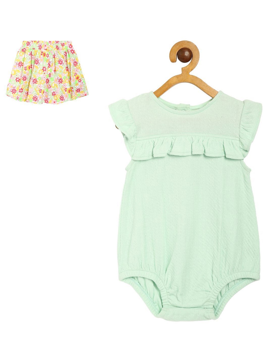 

MINI KLUB Girls Pure Cotton Body Suit With Skirt, Green