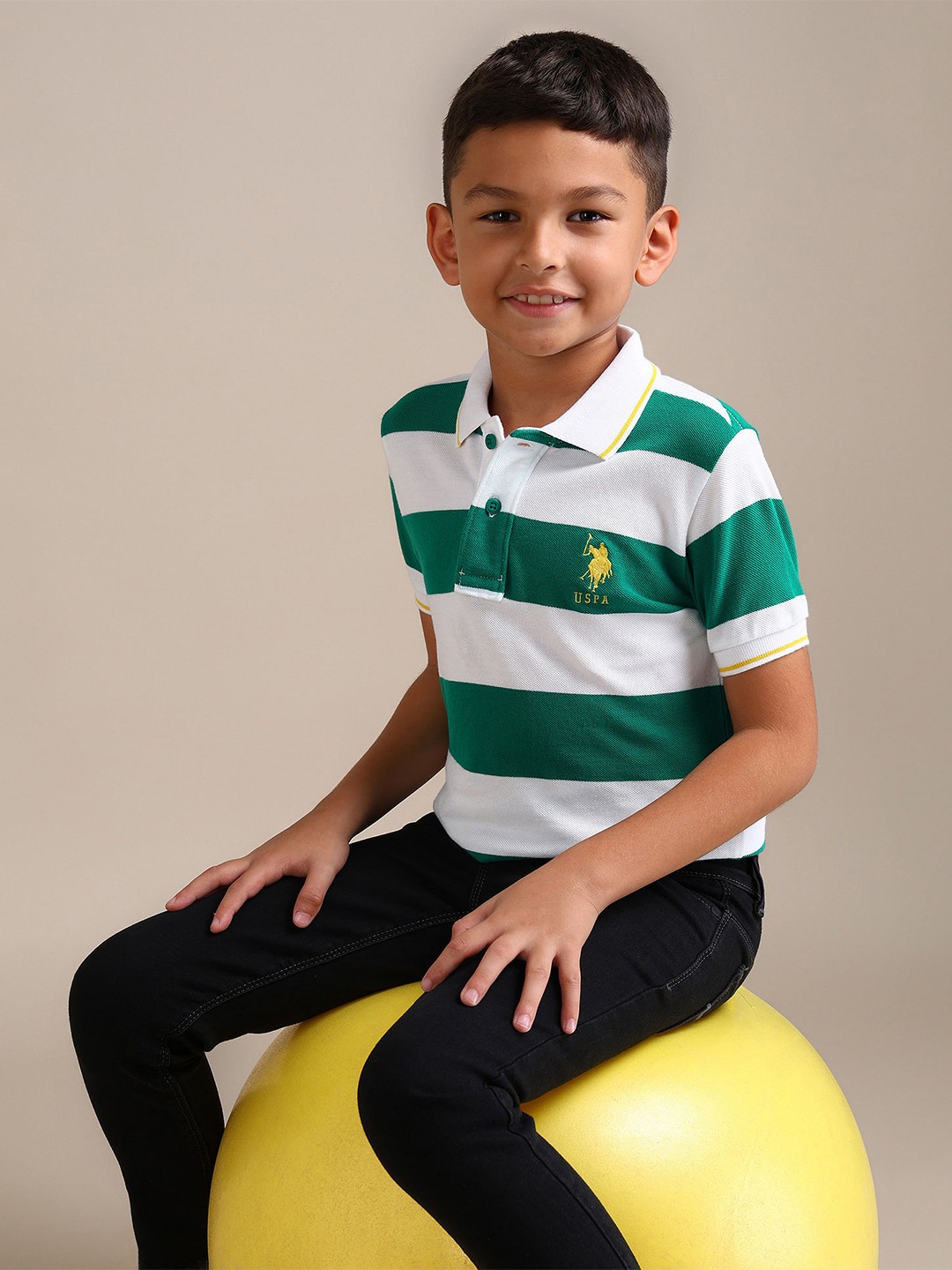 

U.S. Polo Assn. Kids Boys Striped Polo Collar Pure Cotton T-shirt, Green