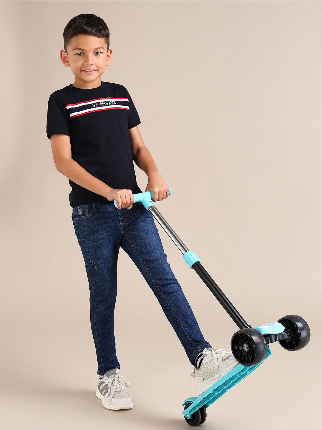 

U.S. Polo Assn. Kids Boys Brand Logo Striped Pure Cotton T-shirt, Black