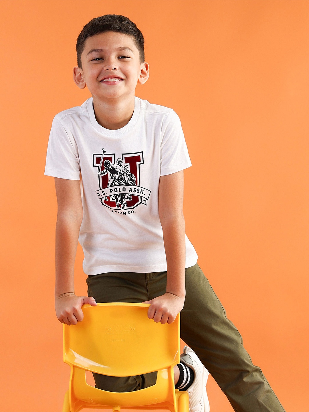 

U.S. Polo Assn. Kids Boys Graphic Printed Pure Cotton T-shirt, White