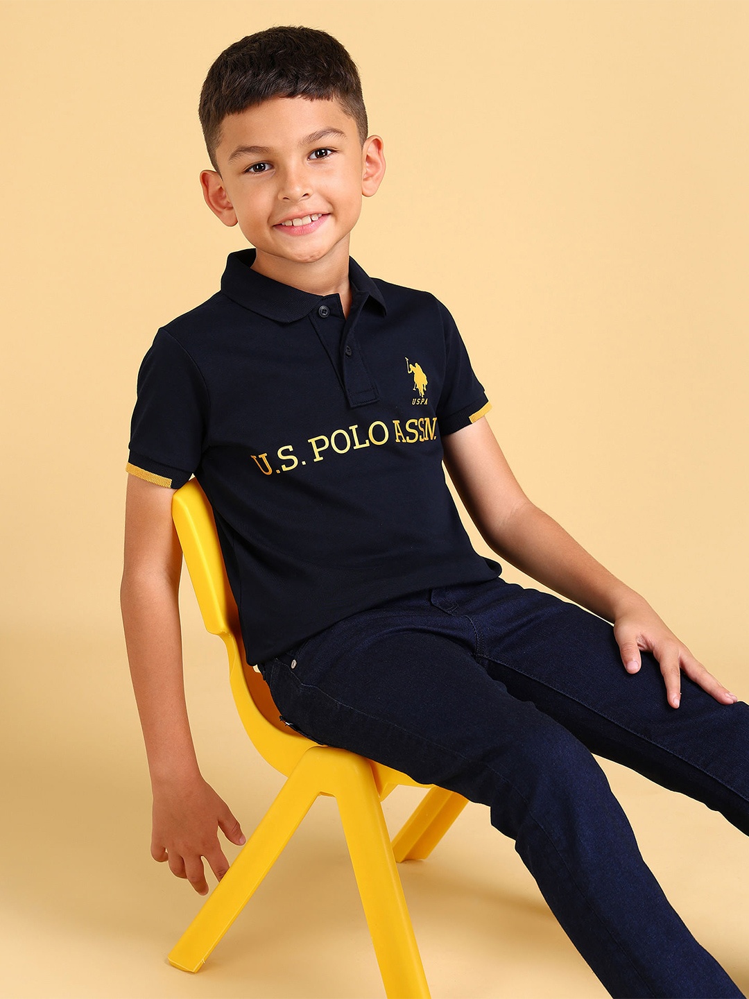

U.S. Polo Assn. Kids Boys Typography Printed Pure Cotton T-shirt, Navy blue