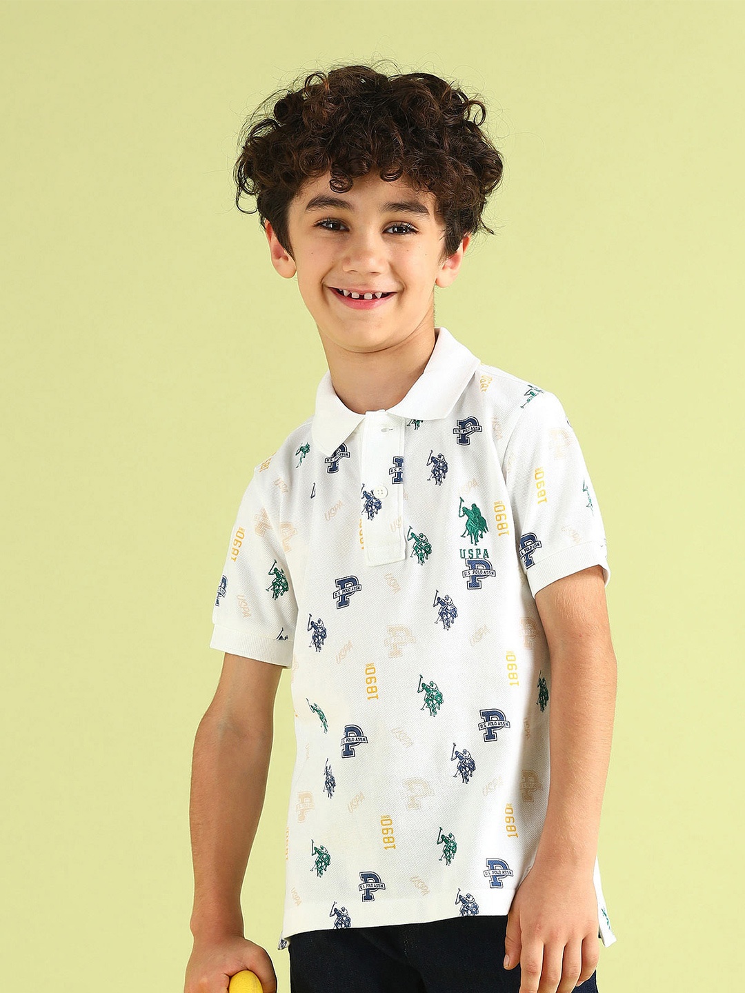 

U.S. Polo Assn. Kids Boys Conversational Printed Polo Collar Cotton T-shirt, White