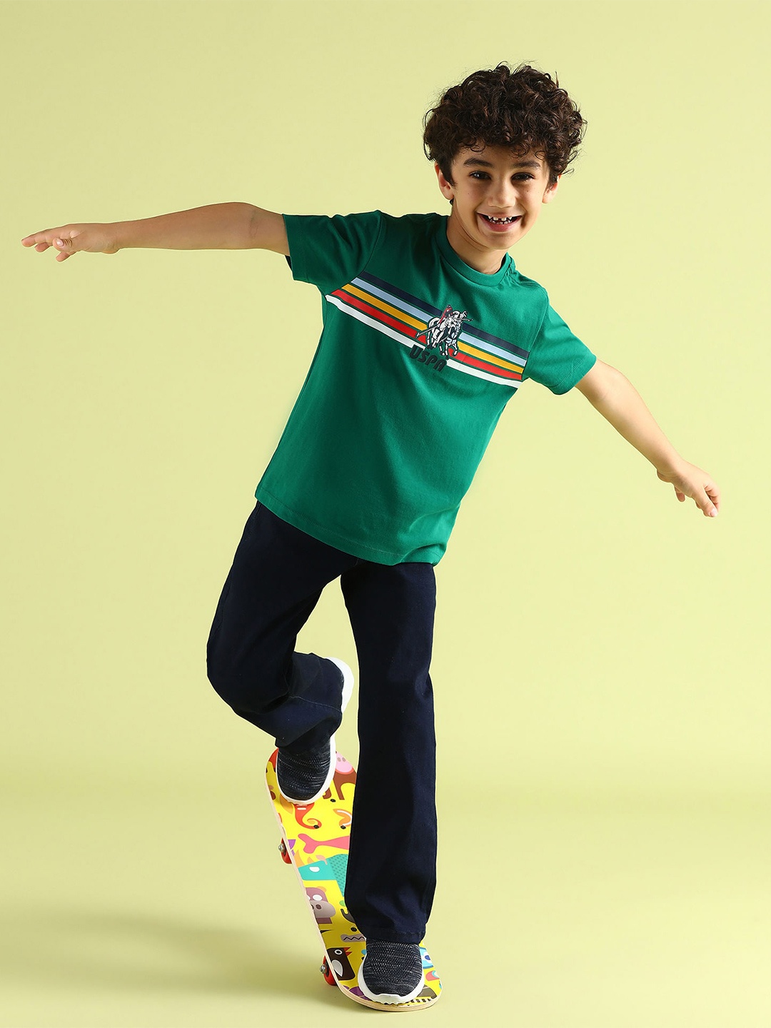 

U.S. Polo Assn. Kids Boys Brand Logo Striped Pure Cotton T-shirt, Green