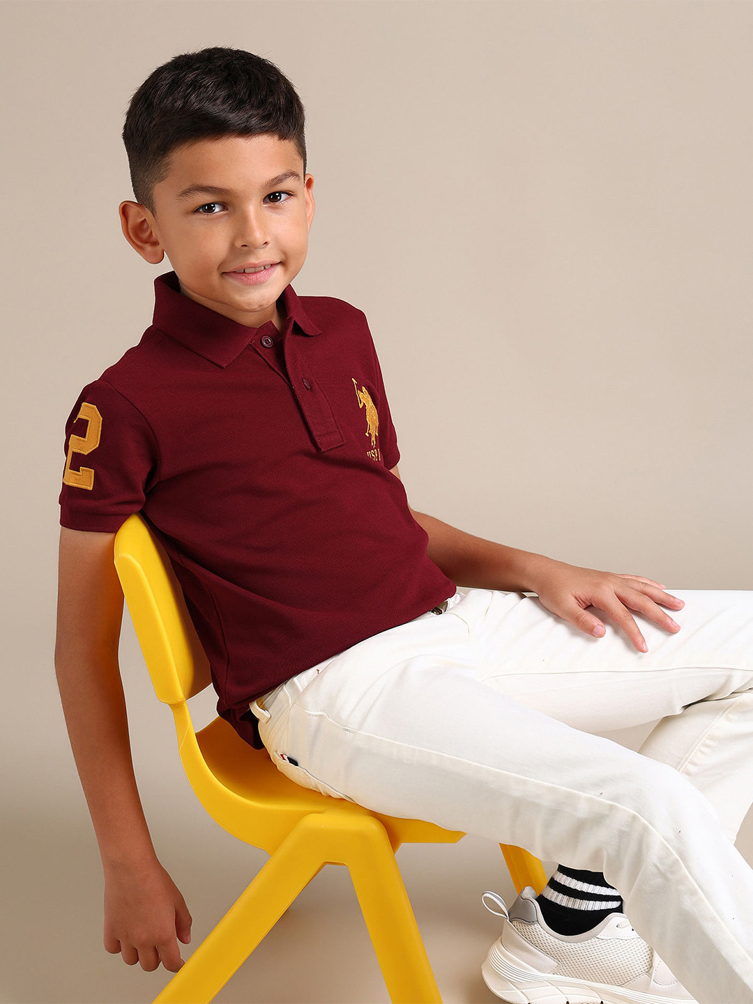 

U.S. Polo Assn. Kids Boys Brand Logo Polo Collar Pure Cotton T-shirt, Maroon
