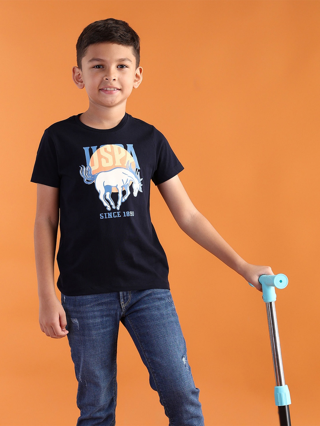 

U.S. Polo Assn. Kids Boys Graphic Printed Pure Cotton T-shirt, Navy blue