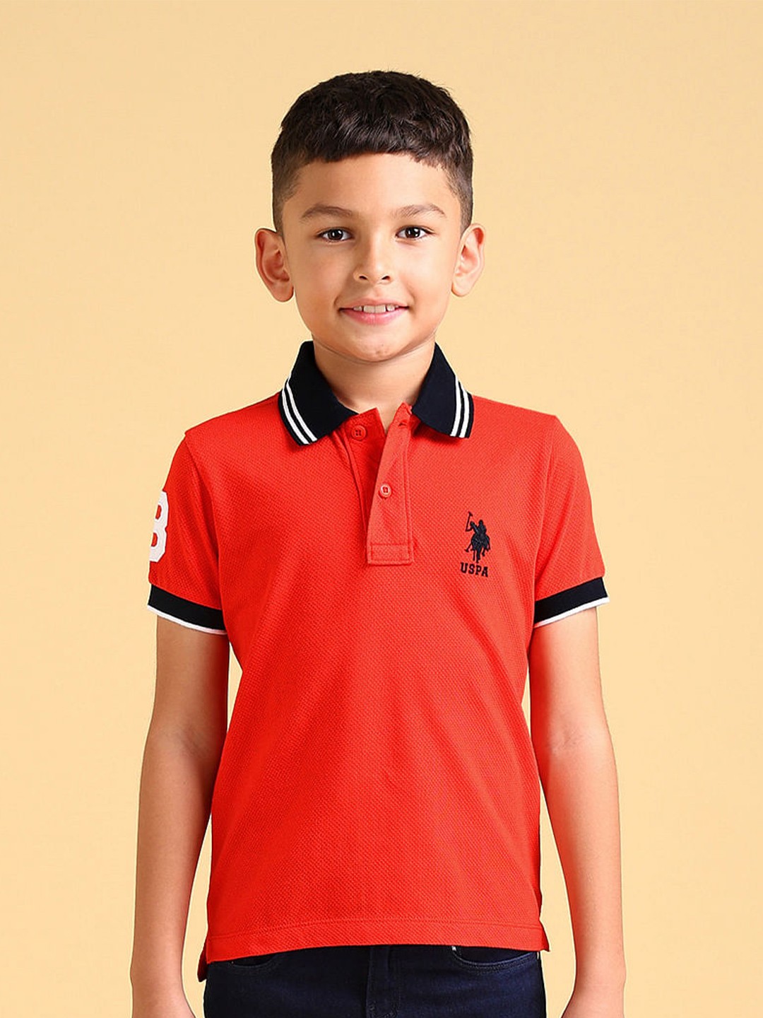 

U.S. Polo Assn. Kids Boys Solid Brand Logo Pure Cotton T-shirt, Orange