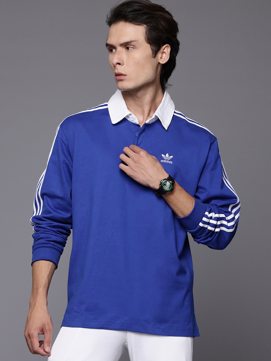 

ADIDAS Originals Men Polo Collar Pure Cotton T-shirt, Blue