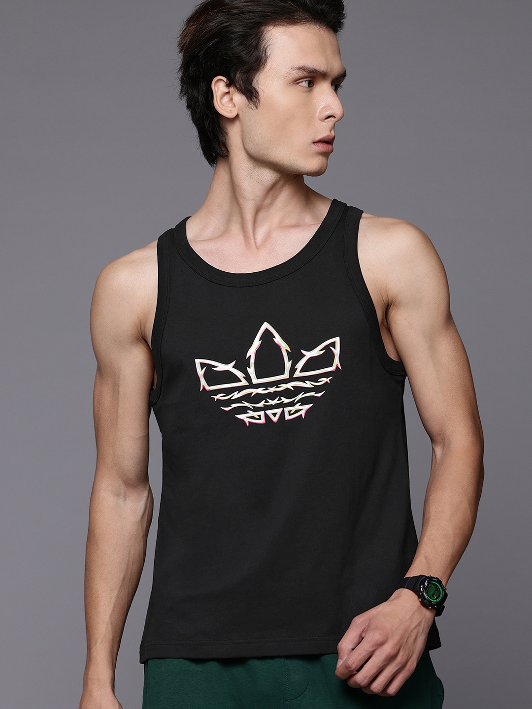 

ADIDAS Originals Sleeveless Brand-Logo Printed Pure Cotton T-shirt, Black