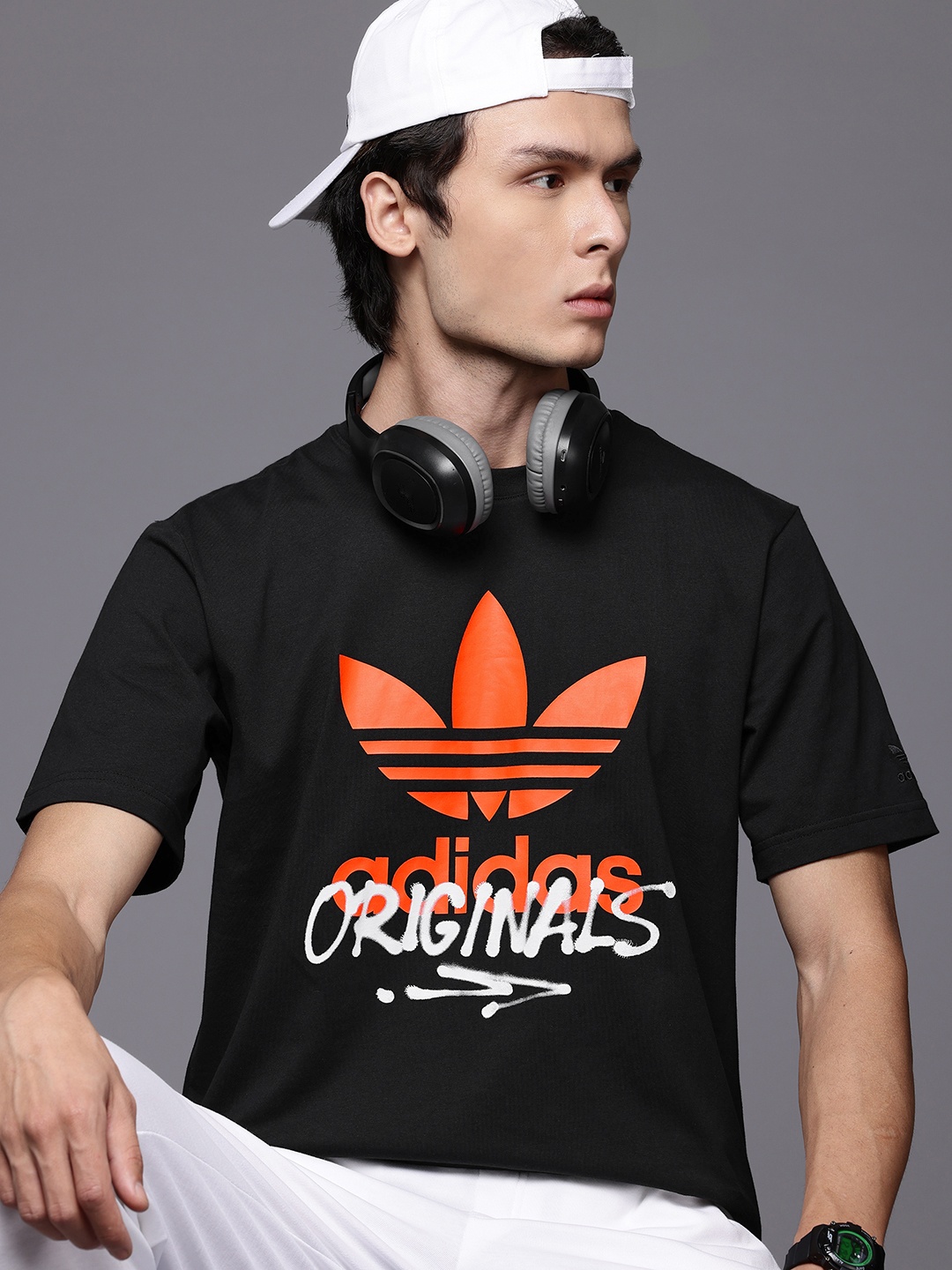 

ADIDAS Originals Brand Logo Printed Pure Cotton T-shirt, Black
